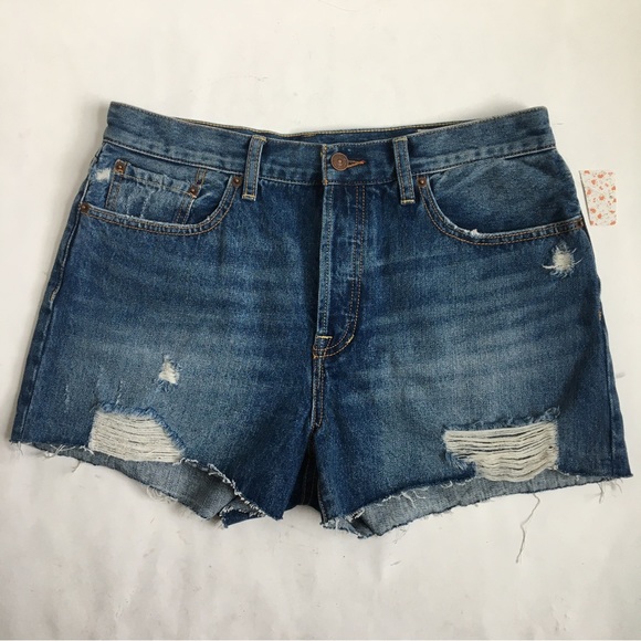 Free People Sophia Mid Rise Distressed Buttonfly Cut Off Denim Jean Shorts 31 - Picture 14 of 15